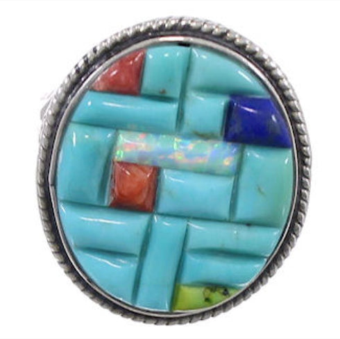 Southwest Multicolor Authentic Sterling Silver Ring Size 7 CX51653